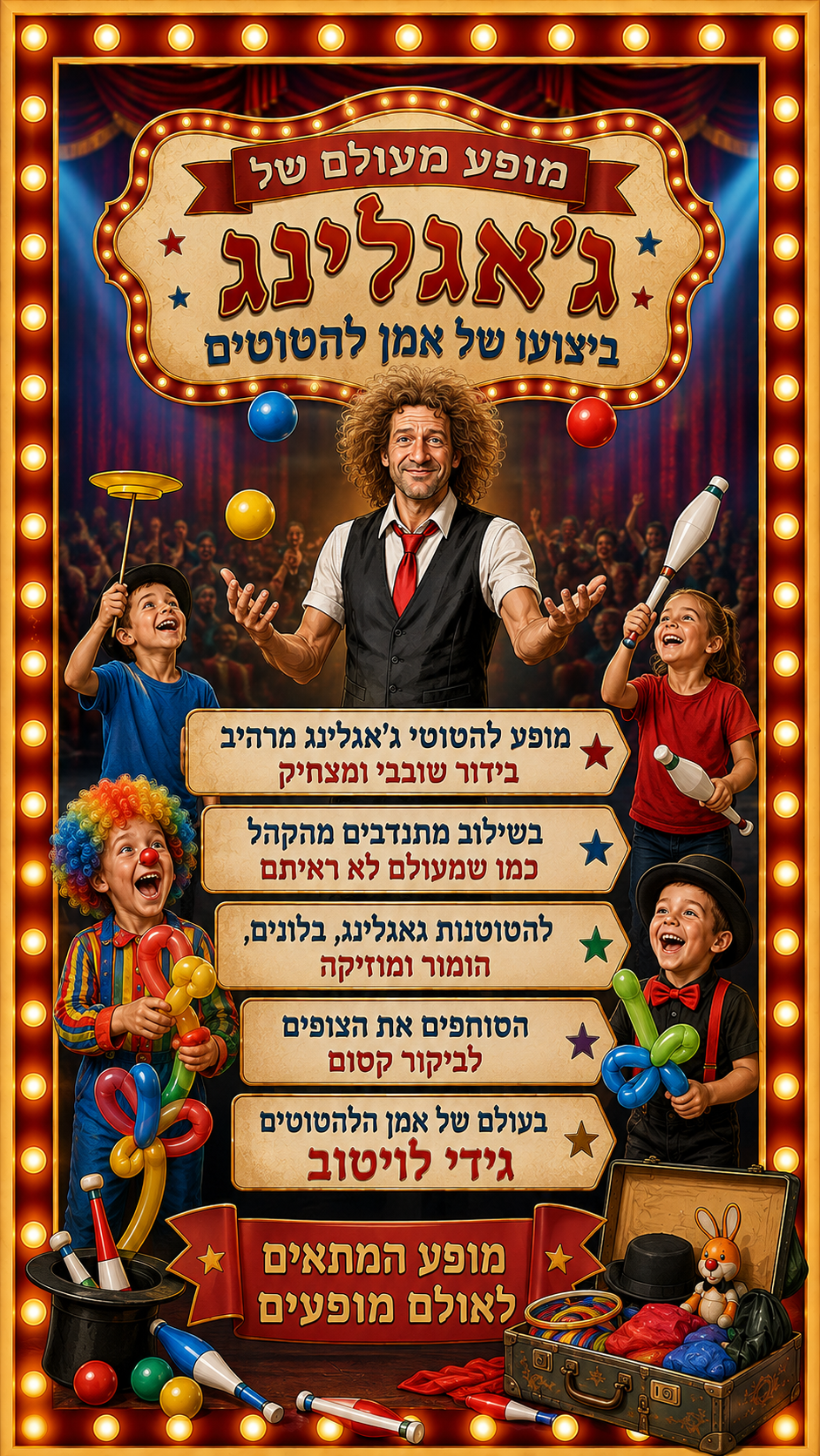 מופע מעולם של ג'אגלינג - ביצוע של אמן להטוטים גידי לויטוב